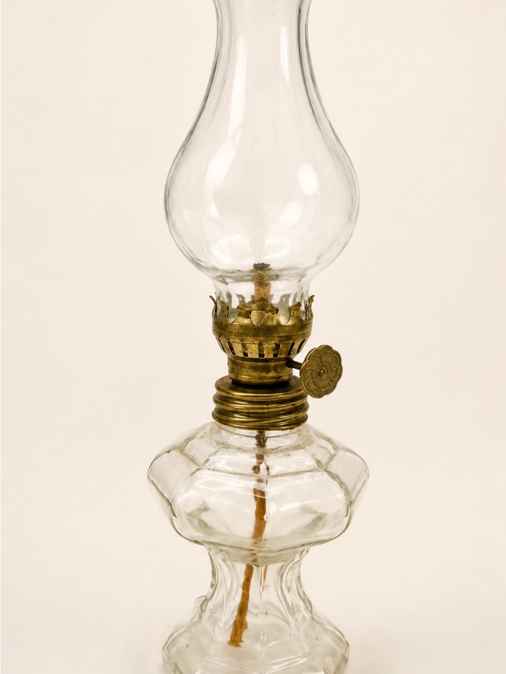 Vintage Clear Glass Oil Lamp with Brass Accent